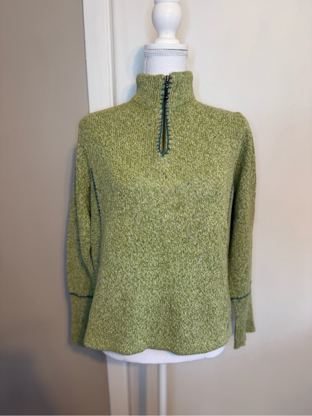 Woolrich Light Green Half-Zip Turtleneck Sweater